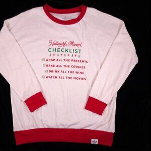 Hallmark Channel Checklist sweatshirt XL Christmas Movies Wine Cookies Presents